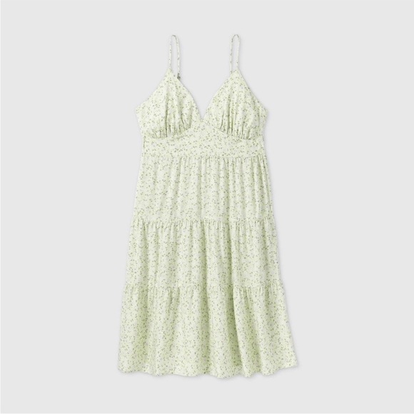 wild fable Dresses & Skirts - WF Light Green Floral Ruffle Tiered Midi Dress